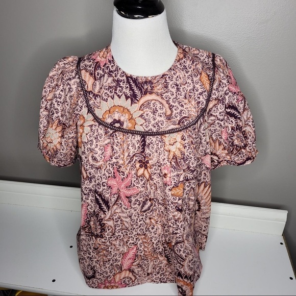 NWT Madewell Yoked Puff-Sleeve Top in Bali Blooms - Picture 6 of 8